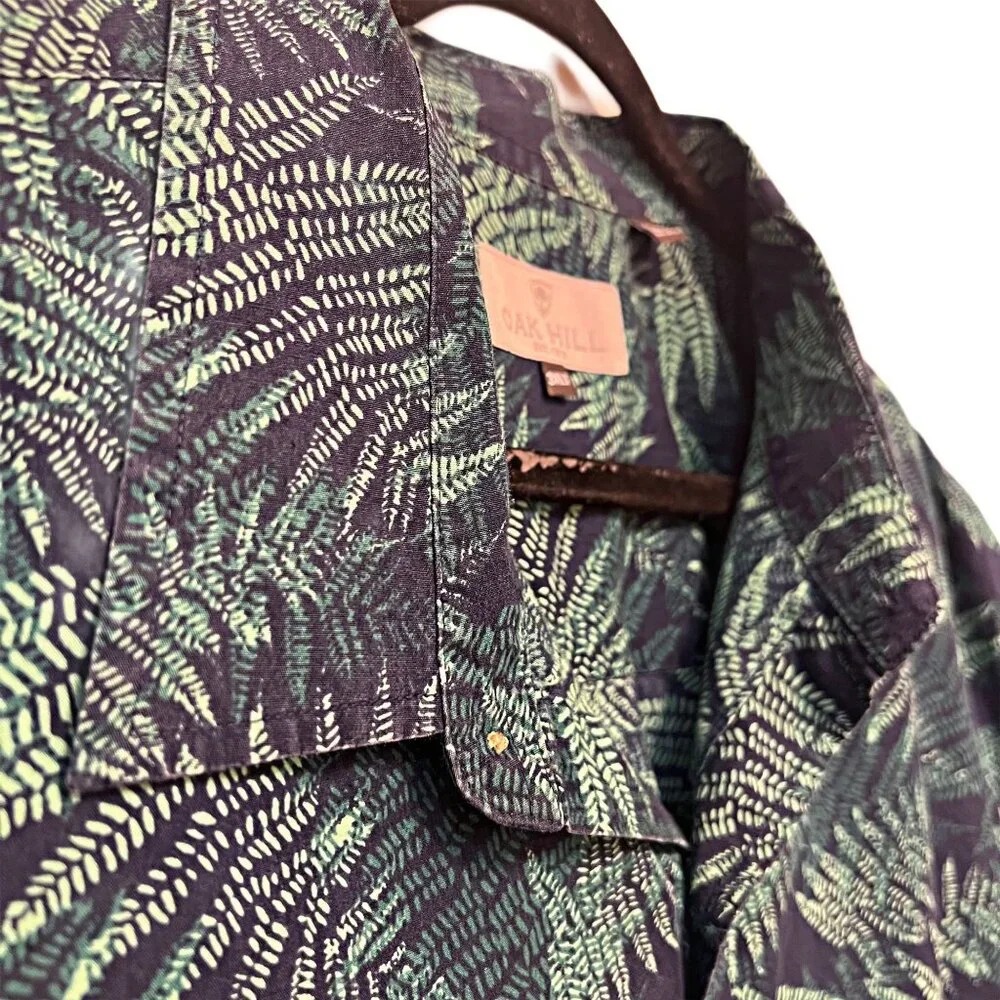 Oak Hill Button Down Collared Dress Shirt Fern Print Sport Top Green Navy 3XL - Picture 6 of 7